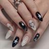 Wearable Black & White False Nails with Silver Star, Heart, and Bow Designs