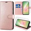 Protective Case - BOOLING - for Samsung Galaxy A56 5G - Pink Synthetic Leather - 2 Tempered Glasses - Shockproof