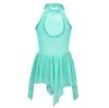 Kids Girls Sleeveless Shiny Sequins Asymmetrical Hem Ballerina Lyrical Modern Dance Leotard Dress