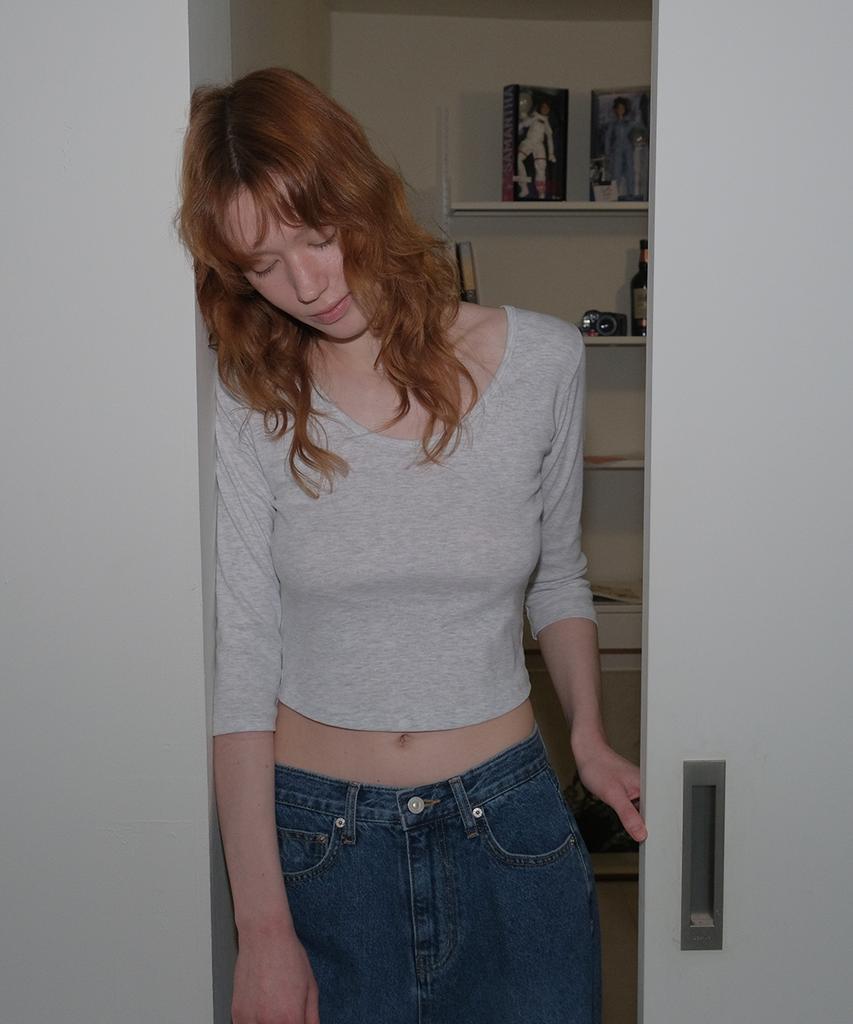 108Paundeu S/S Реверсивная футболка с рукавом 3/4_Светлый меланж