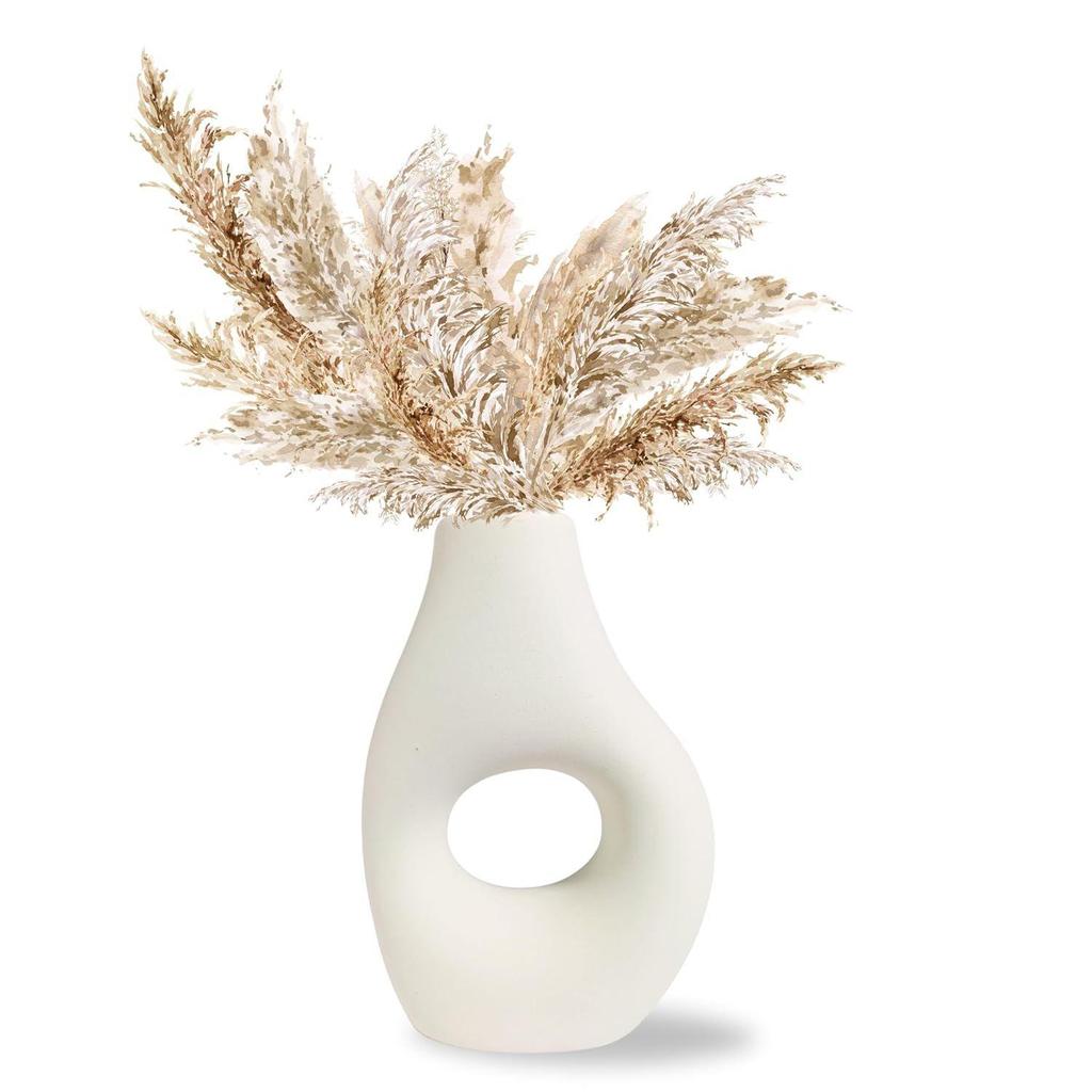 Latest Ceramic 'Uneven Donut Vase' 5 Inch - Set of 1 | Decorative Donut Vase for Dried Flowers and Pampas Grass | Vases for Home Decor,