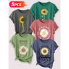 Follow a specific direction Five-piece set for women T Shirt Fresh sunflower and daisy print Summer Casual Elegant Women's Clothing Short Sleeve Top