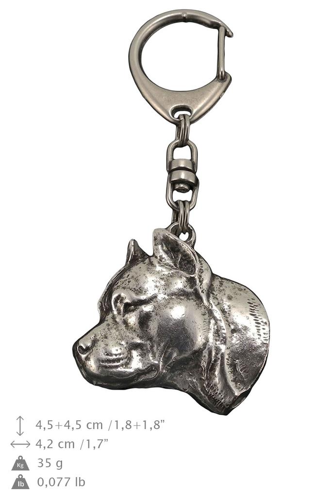 American Staffordshire Terrier, Amstaff II - Silver-plated Key Ring with a Dog In a Gift Box, Handbag Decoration, Backpack Pendant by Art-Dog Brand
