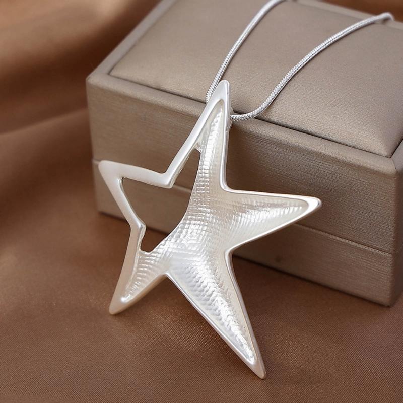 Y2K Пустотелая подвеска в виде пятиконечной звезды для женщин Egirl Корейская мода Панк Свитер Цепочка на шею Тренд Ювелирные изделия