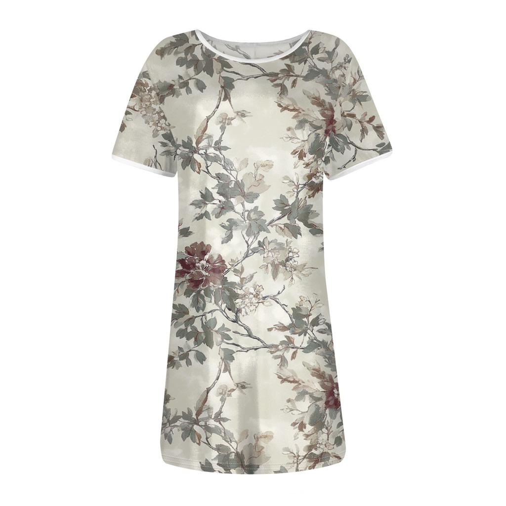 Женское модное повседневное платье с цветочным принтом, круглым вырезом, короткими рукавами, мини-юбкой