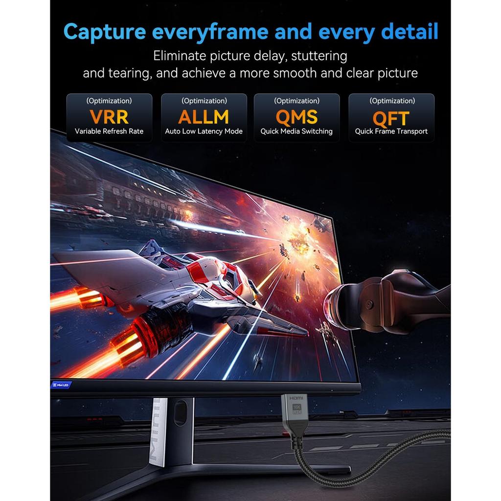 16K 8K HDMI Cable 96Gbps High Speed HDMI 2.2 Cable 16K@60Hz 8K@120Hz 4K@480Hz HDCP 2.2&2.3 Dynamic HDR For Roku TV/HDTV/PS5/Blu-ray/Projector