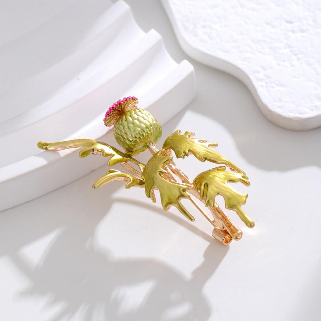 Elegant Floral Alloy Pin For Ladies Outfits Rhinestones Green Primrose Brooch Handmade Lightweight Fashion Jewelry