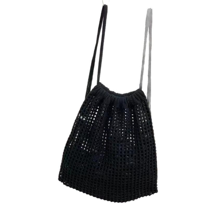 Simple Woven Mesh Pocket Drawstring Backpack Fashionable Versatile Shoulder Bag Large Capacity Messenger Bag Tote Bag