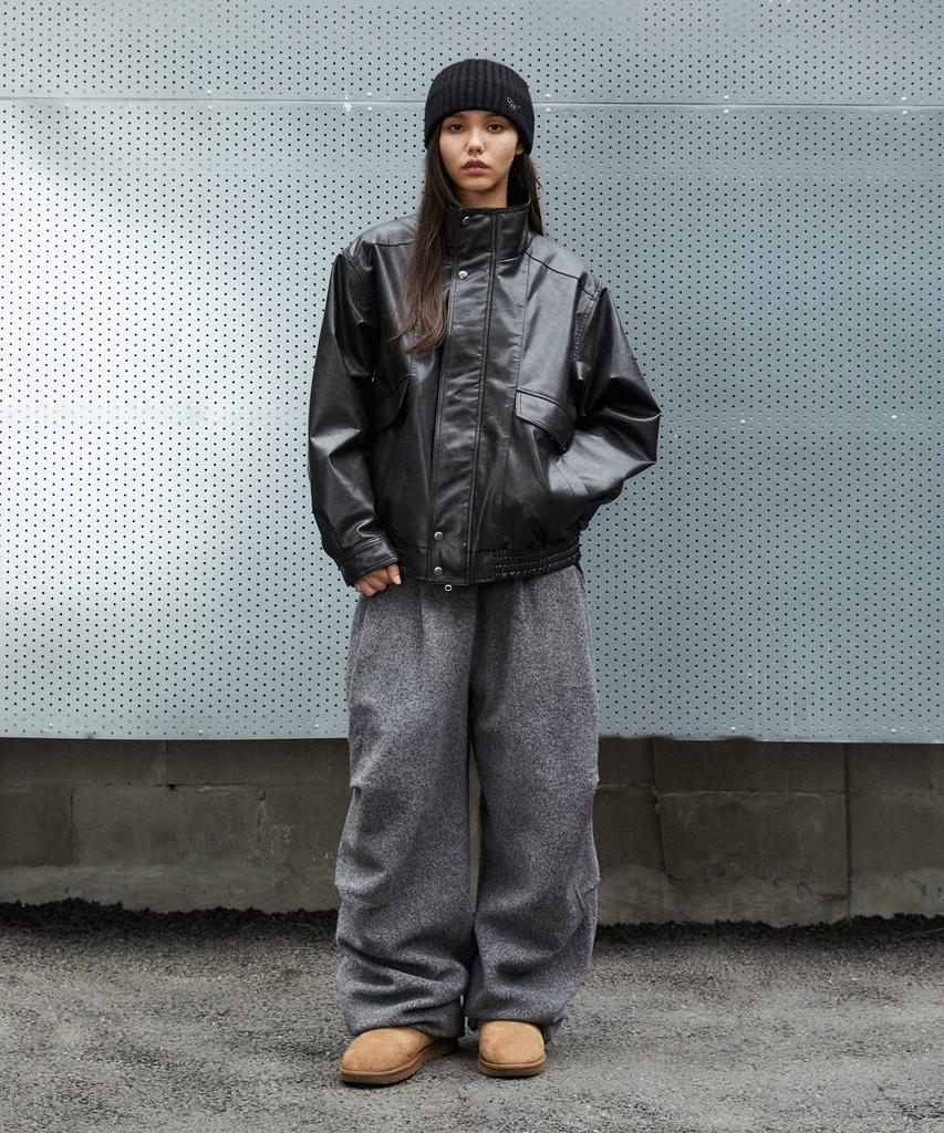MAHAGRID Faux Leather Blouson Jacket[Black]