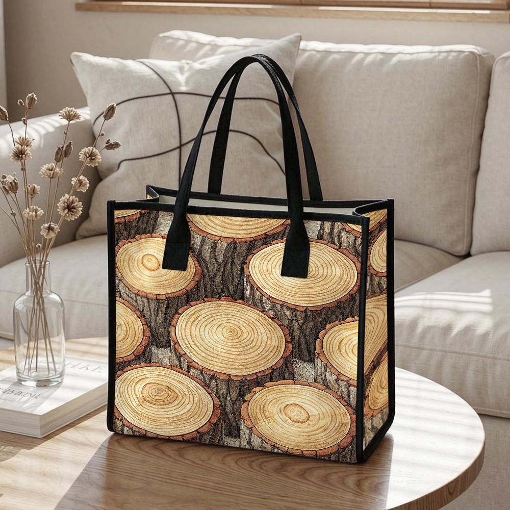 Wood Grain Pattern Daily Tote Bag Fashion Casual Portable Large Capacity Shopping Handbag