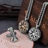 Stainless Steel Viking Road Sign Compass Necklace Men and Women Odin Rune Fashion Charm Hollow Pendant Jewelry Gift