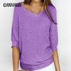 Solid Colour Round Neck Knit Top Women's Plus Size Commuter Elegant Seven-minute Sleeve Top Air-conditioning Shirt