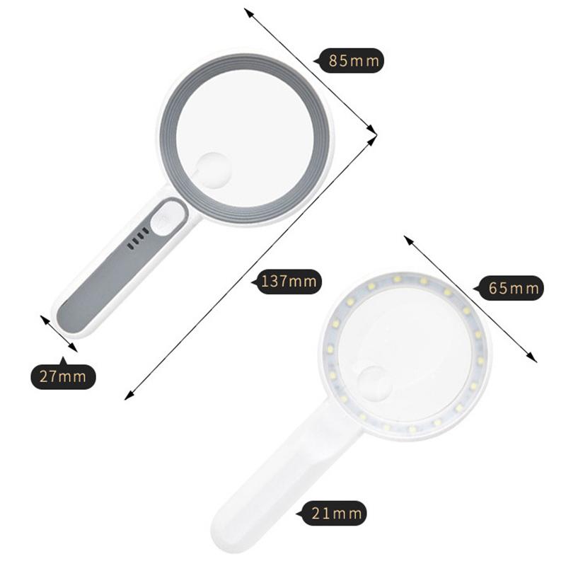 1Pc Rechargeable Handheld Magnifier 3 Lighting Modes Illuminated Magnifying Glass With Led Light For Seniors Reading Repair