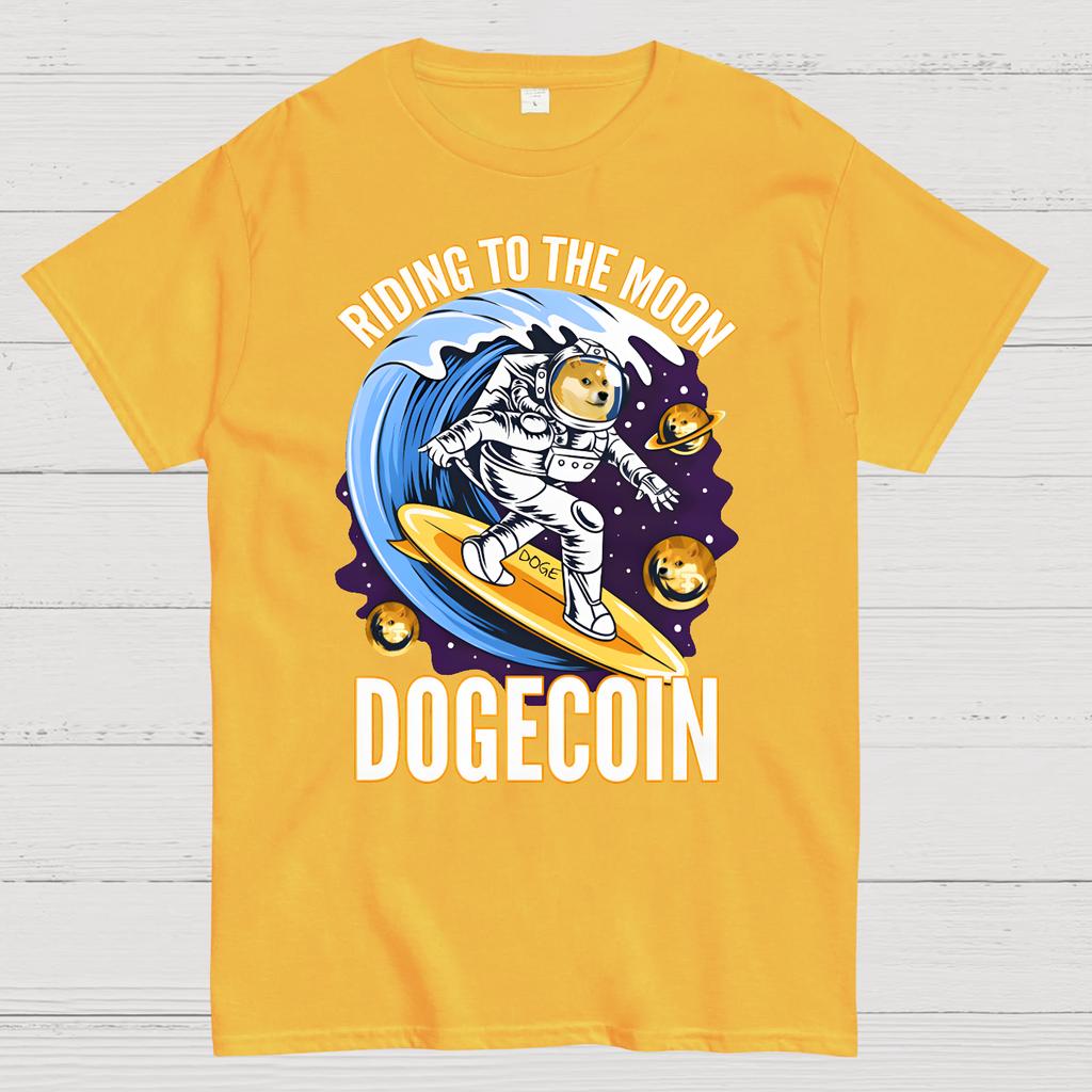 Riding To The Moon Dogecoin DOGE Cotton Summer Casual Cool Loose T-Shirt