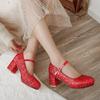 Women Glitter Golden Pumps Chunky Block Heels Platform Mary Jane Sequined Silver Shoes Woman Wedding Party 43