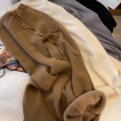 Женские узкие широкие брюки из плюша и плотной вязки вафельной вязки