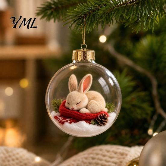 Hanging Ornaments for Tree Lighted Christmas Ball Ornaments, 3D Miniature Scene with Warm LED Indoor Party Supplies Light, Clear Acrylic Bauble
