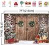 7x5FT Polyester Fabric Winter Christmas Rustic Barn Wood Door Photography Backdrop Xmas Tree Snow Background Banner for