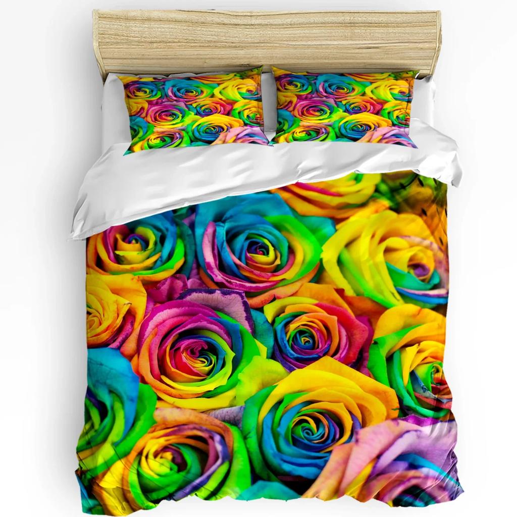 Red Rose Flower Black Duvet Cover Bed Bedding Set For Double Home Textile Quilt Cover Pillowcases Bedroom Bedding Set (No Sheet)