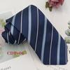 Handmade Men's 8cm Black Grey Striped Jacquard Silk Tie