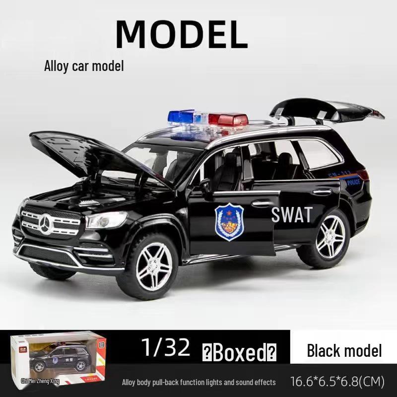1:32 Игрушечная полицейская машинка из сплава с инерционным механизмом, со светом и звуком – Шесть открывающихся дверей для детей