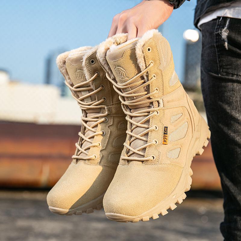 New large size high-top velvet warm snow boots outdoor hiking shoes non-slip thick-soled versatile military boots