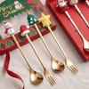 6Pcs/Set Stainless Steel Spoon Fork Set Santa Claus Snowman Deer Christmas Tree Hat Decor Tableware Holiday Party Supply