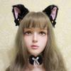 Cat Ears Headband Collar 2 Pcs With Jingle Bells Bows Lace Halloween Cosplay Costume Party Hairband (black)