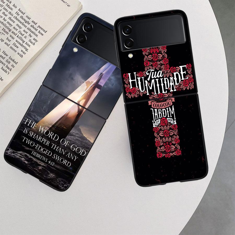 Чехол-молитвенник с изображением Бога и Иисуса для Samsung Galaxy Z Flip 6 Flip 5 4 3 5G Черный Чехол для Мобильного Телефона Samsung Z Flip 5 5G Роскошная PC Оболочка Coqu