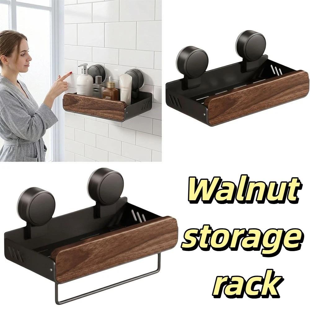 Walnut Finish Bathroom Shelf Strong Grip Bathroom Storage Rack Wall Mounted Organizer Vanity