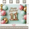 2D Happy 11th Birthday Backdrop Mint Green Pink Gold Balloon Party Background