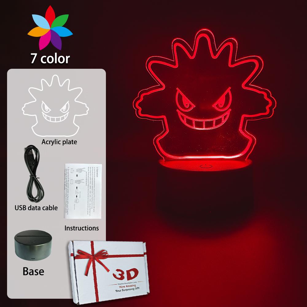 Anime 3D Lamp Signs LED Night Light Gengar Haunter Gastly Luminaria Illusion Sleeping Hone Kids Bedroom Decor Table Lamps Gifts