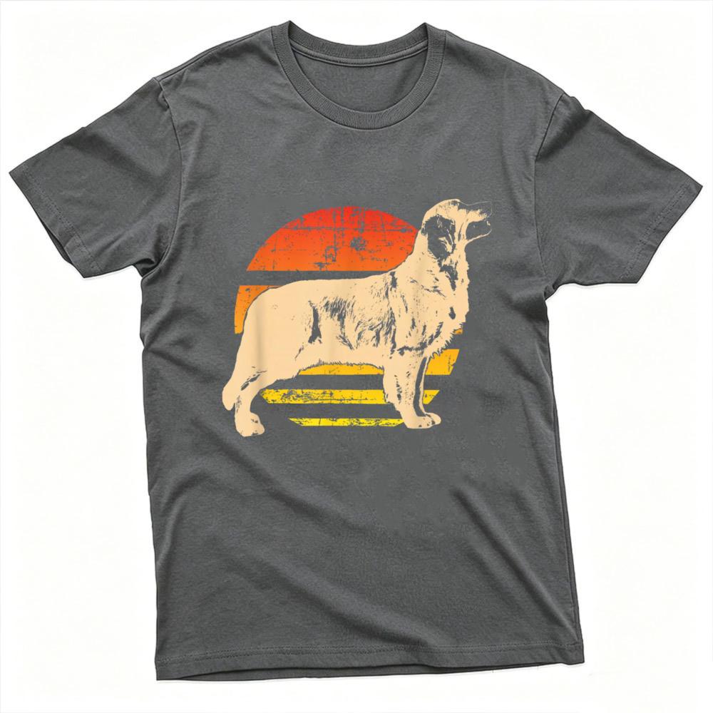 Distressed Retro Sunset Golden Retriever Silhouette Graphic T Shirt Side Profile Dog Retro Striped Sun Print Unisex Clothes