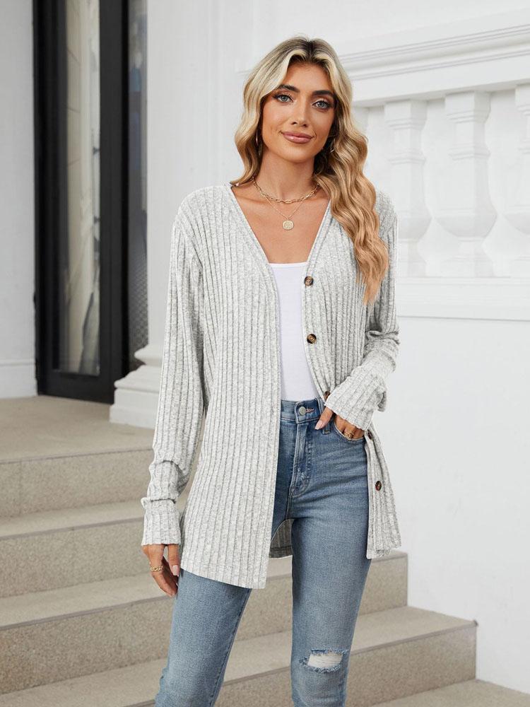 Autumn and Winter New Solid Color Buttons Casual Long-sleeved Cardigan Jacket Long Cardigan Women Tops Kawaii Sweater