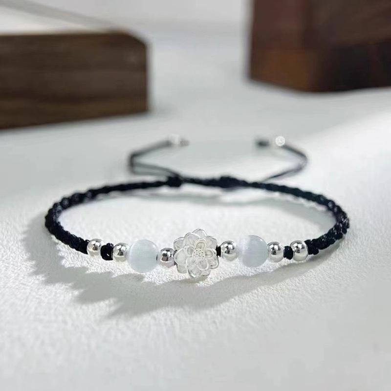 Retro Chinese Style Adjustable Handmade Braid Bracelet For Women Girls  Lotus Flower Beaded Bracelet Jewelry Gifts