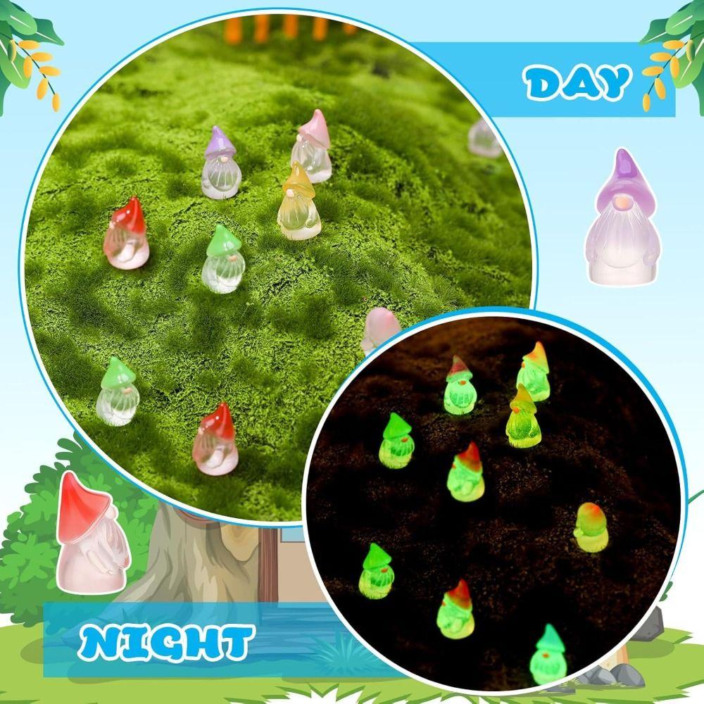 6pcs Tiny Mini Resin Gnomes Luminous Effect Fairy Garden Statues Miniature Decor Landscape Decor
