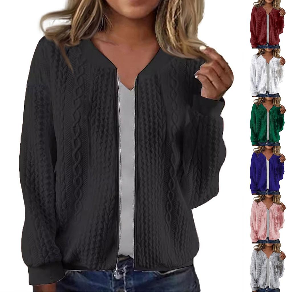 Women's Fashion Solid Color Loose Standing Collar Zipper Top Sport Coat