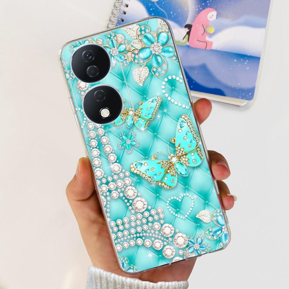 For Cover Honor X7b 5G Case For Honor X8B 4G Love Heart Women Fashion Luxury Pattern Housing Etui Huawei HonorX8b Soft Clear TPU