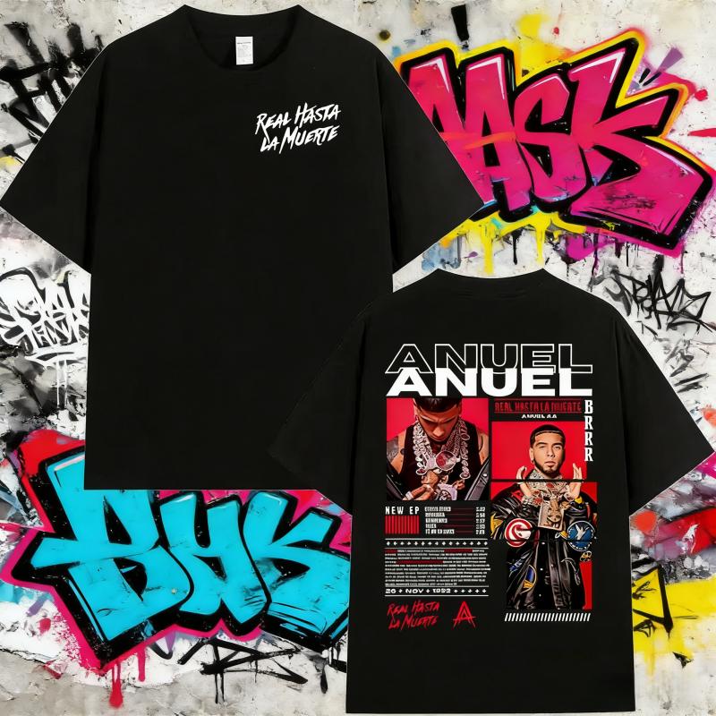 2025 Summer Rapper Anuel AA Real Hasta La Muerte Tour New Album Mens Hip Hop Gothic TShirts 100 Cotton Printed Tshirt