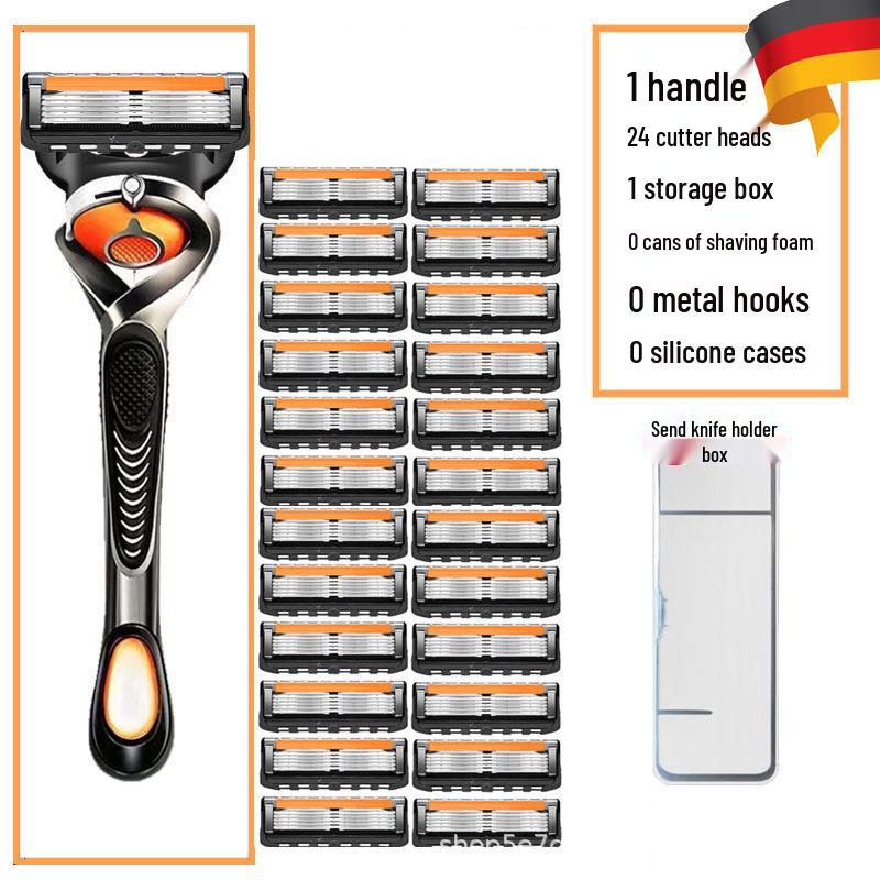 Ультратонкая бритва с пятью лезвиями оранжевого цвета, моющейся поворотной головкой и защитой от царапин