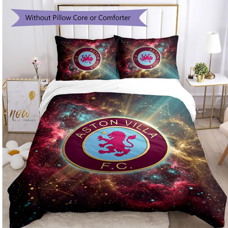 Aston Villa Football Printed 3 Pieces Bedding Set, Comfortable Skin Friendly Bedroom Duvet Cover Set