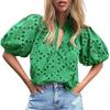 Женские топы V-образный вырез пышные короткие рукава ажурная вязаная крючком рубашка однотонная свободного кроя блузка для отдыха на открытом воздухе