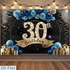2D Фотофон для 30-летия Черный фон с золотой цифрой и синими шарами