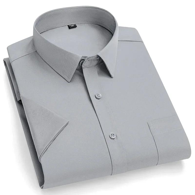 Летняя мужская рубашка Не требует глажки Антискладки Business Casual Однотонная Эластичная Гладкая С коротким рукавом Для работы Социальная