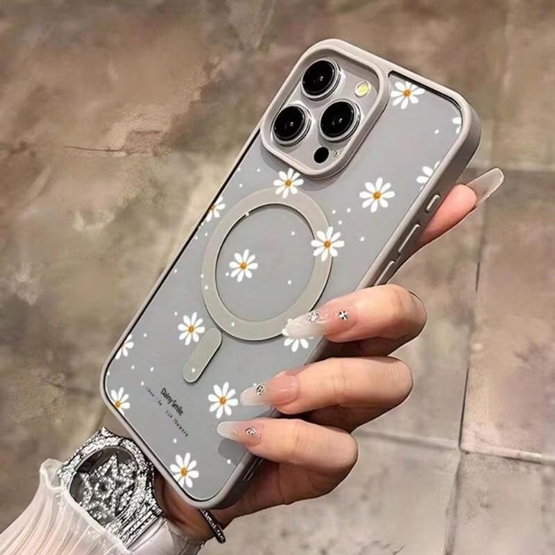 Для Samsung Galaxy S25 S24 S23 S22 Plus FE Ultra НОВЫЙ Чехол-бампер с рисунком маленькой ромашки, магнитный, для беспроводной зарядки