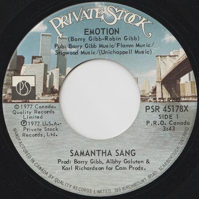7-дюймовая пластинка SAMANTHA SANG - Emotion PS45178 Private Stock 1977 США Соул/Фанк Б/У