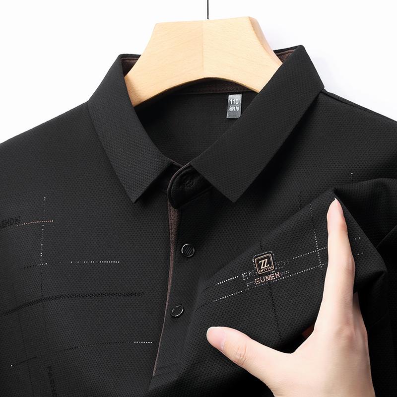 2025 Новинка Осени Мужская Футболка Поло с Длинным Рукавом для Среднего Возраста, Деловая, Удобная, Однотонная, с Воротником