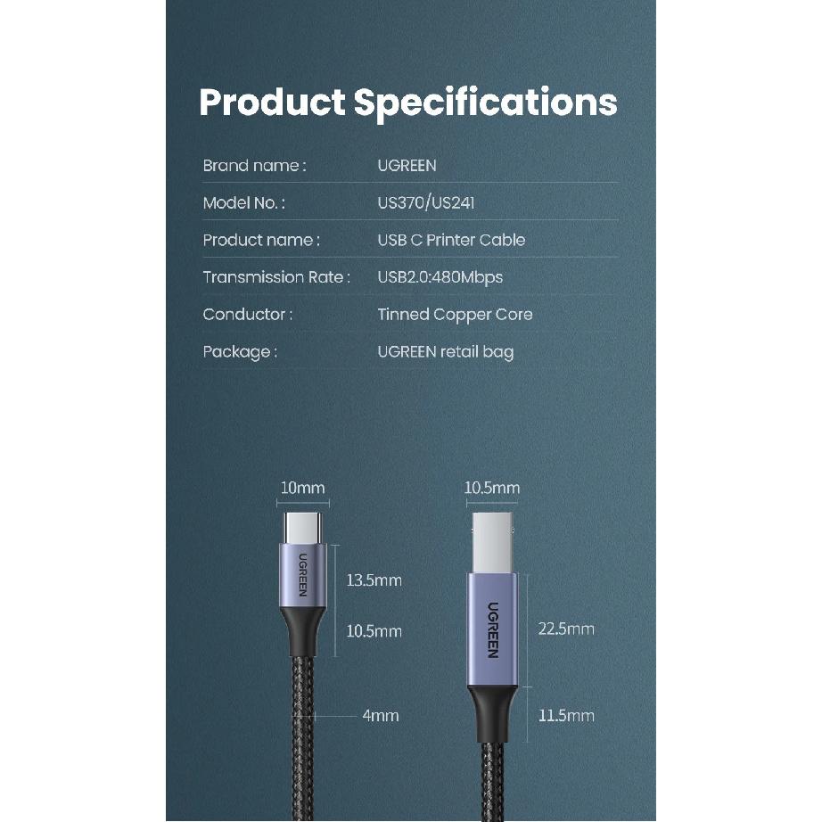 Кабель Ugreen USB C - USB Type B 2.0 для нового MacBook Pro, принтеров HP, Canon, Brother, Epson, Dell, Samsung, сканеров Type C
