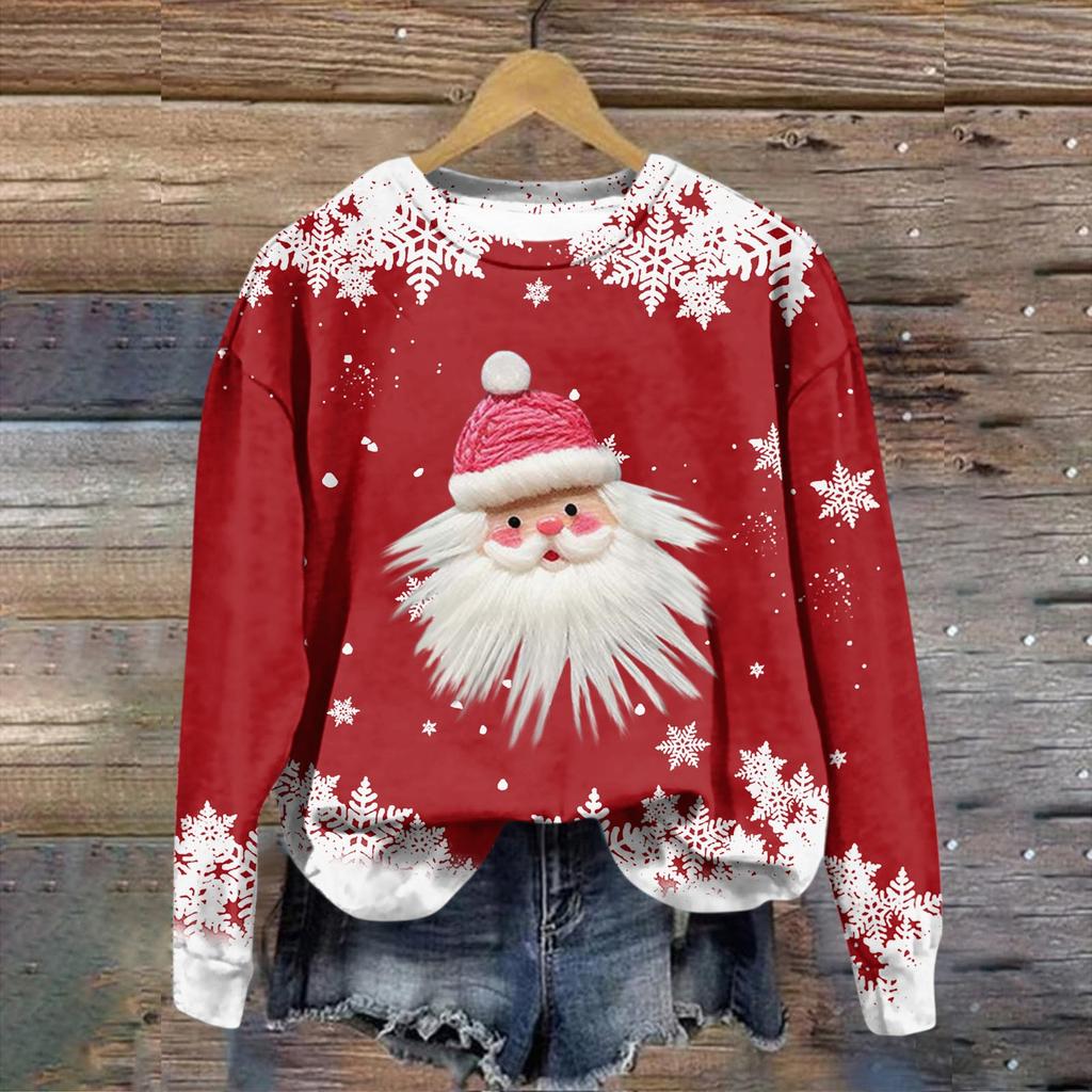 Women's Fashion Christmas Printed Long Sleeve Loose Round Neck Sweatshirt Top