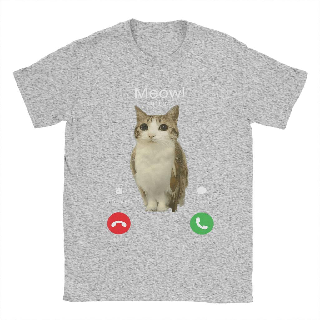Мужская футболка Meowl Is Calling Телефонный звонок Мем Мозговая гниль Забавная кошка Сова Хлопковые футболки Футболки с коротким рукавом Круглый вырез Одежда